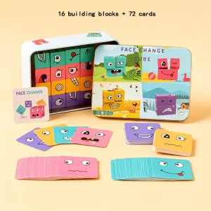 Children's wooden four persons battle, face changing facial expressions, magic cube building blocks