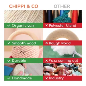 Chippi & Co Wooden Crochet Baby Rattle, Crochet Baby Toys Stuffed Animals Easter Gifts for Kids, Wooden Newborn Toys, Easter Basket Stuffers, Basket Filler, Bunny Decor (Ruffles The Sleepyhead Bunny)