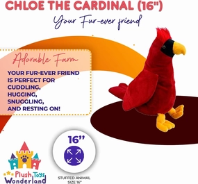 Chloe The Cardinal – 16 Inch Soft Plush Bird, Cuddly Stuffed Animal for Kids, Toddlers, Girls, Boys, Bird Lovers, Nature Gift, Birthday Present & Room Decor Plushie