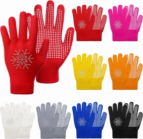 Chuarry 8 Pairs Ice Skating Gloves Figure Skating Accessories Anti Slip Gripper Colorful Knit Gloves for Teen Practice and Competition with Rhinestone Snowflakes