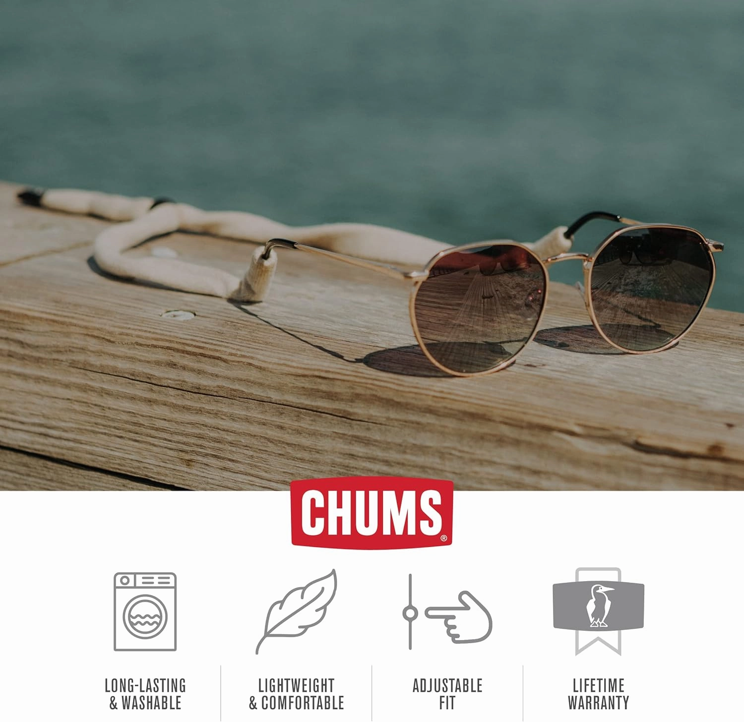 Chums Original Cotton Safety Eyewear Retaine-Unisex Keeper for Sunglasses-Adjustable Fit & Made in USA (Standard-End Size)