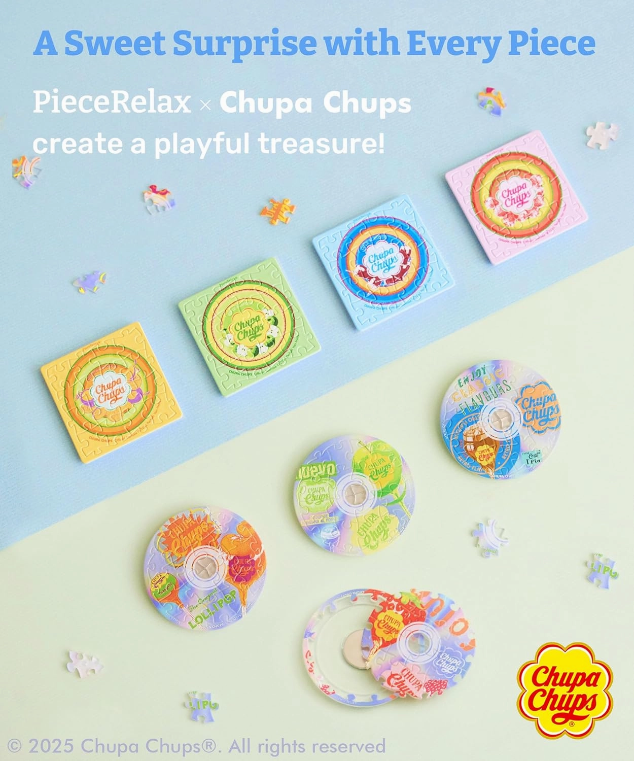 Chupa Chups X PieceRelax Magnet Puzzle for Adults 128 Pieces - Timeless Memories - Hits of 1990 Unique Gift & Home Décor with Plastic Jigsaw Puzzle [D1588]