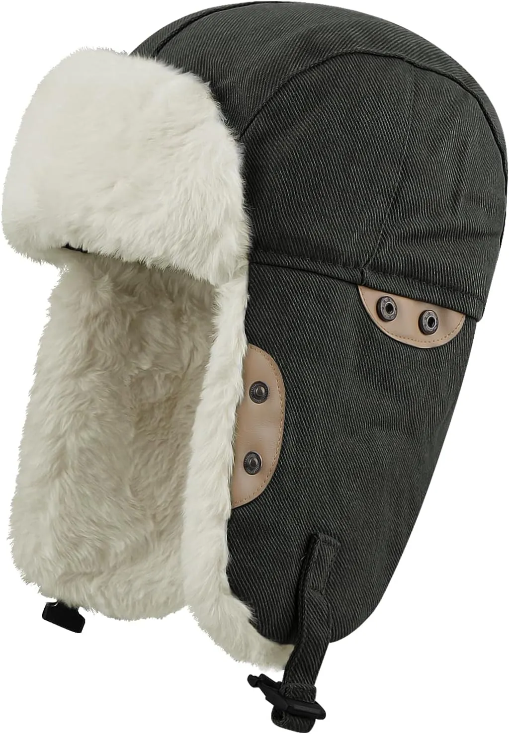 Clakllie Faux Fur Trapper Hat Warm Eskimo Hat Russian Trooper Hats Unisex Earflaps Hat with Chin Strap Winter Snow Cap