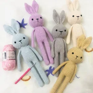 Classic Long Eared Amigurumi Bunny, Handmade Knitted Amigurumi Rabbit, Crochet Bunny, Amigurumi Rabbit, Long Eared Rabbit, Bunny Doll Skinny Knit Crochet Kids Toddler Sleeping (Grey Rabbit)