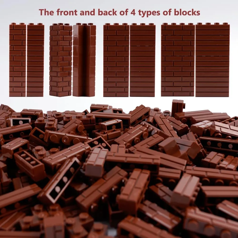 Classic Wall Bricks Building Block: 340 PCS Masonry Profile Brick Parts and Pieces Sets(Brown)