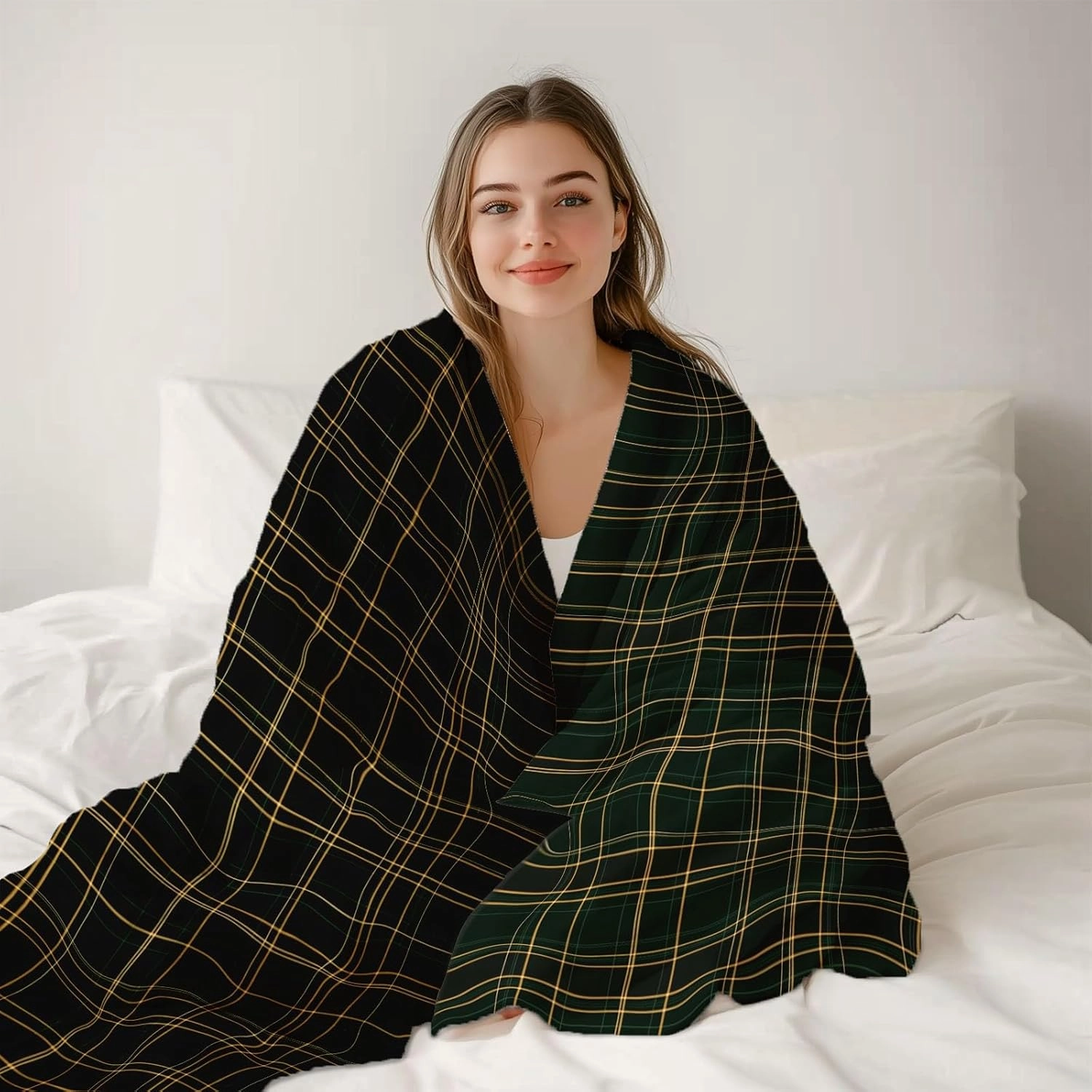 Classic Plaid Calm Prints Throw Blanket 60" x 80", Cozy and Soft Cozy Fuzzy Plush Flannel Kids Throw Blanket Suitable for Sofa Bed Sofa Camping Home Decoration Green Yellow
