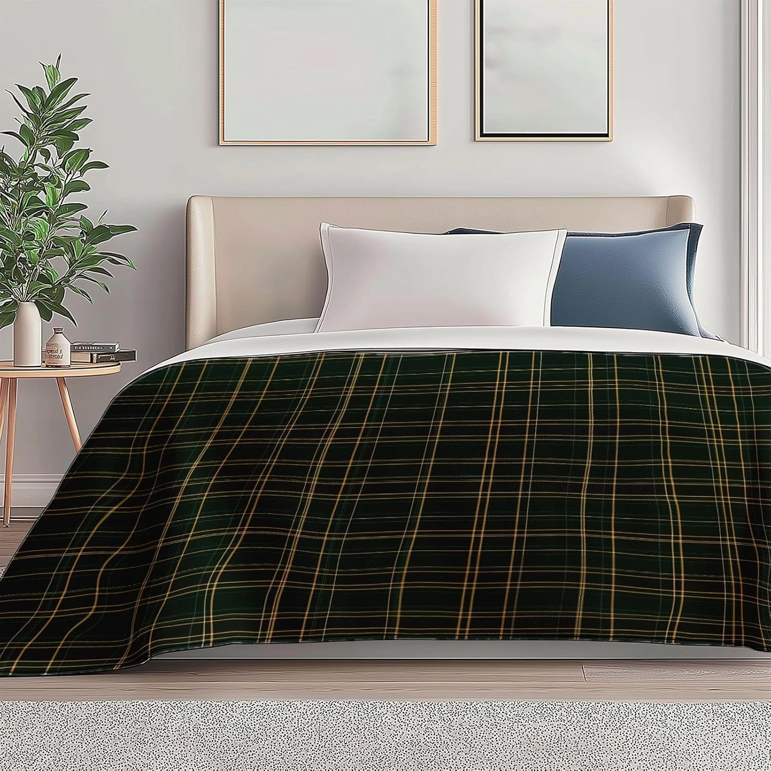 Classic Plaid Calm Prints Throw Blanket 60" x 80", Cozy and Soft Cozy Fuzzy Plush Flannel Kids Throw Blanket Suitable for Sofa Bed Sofa Camping Home Decoration Green Yellow