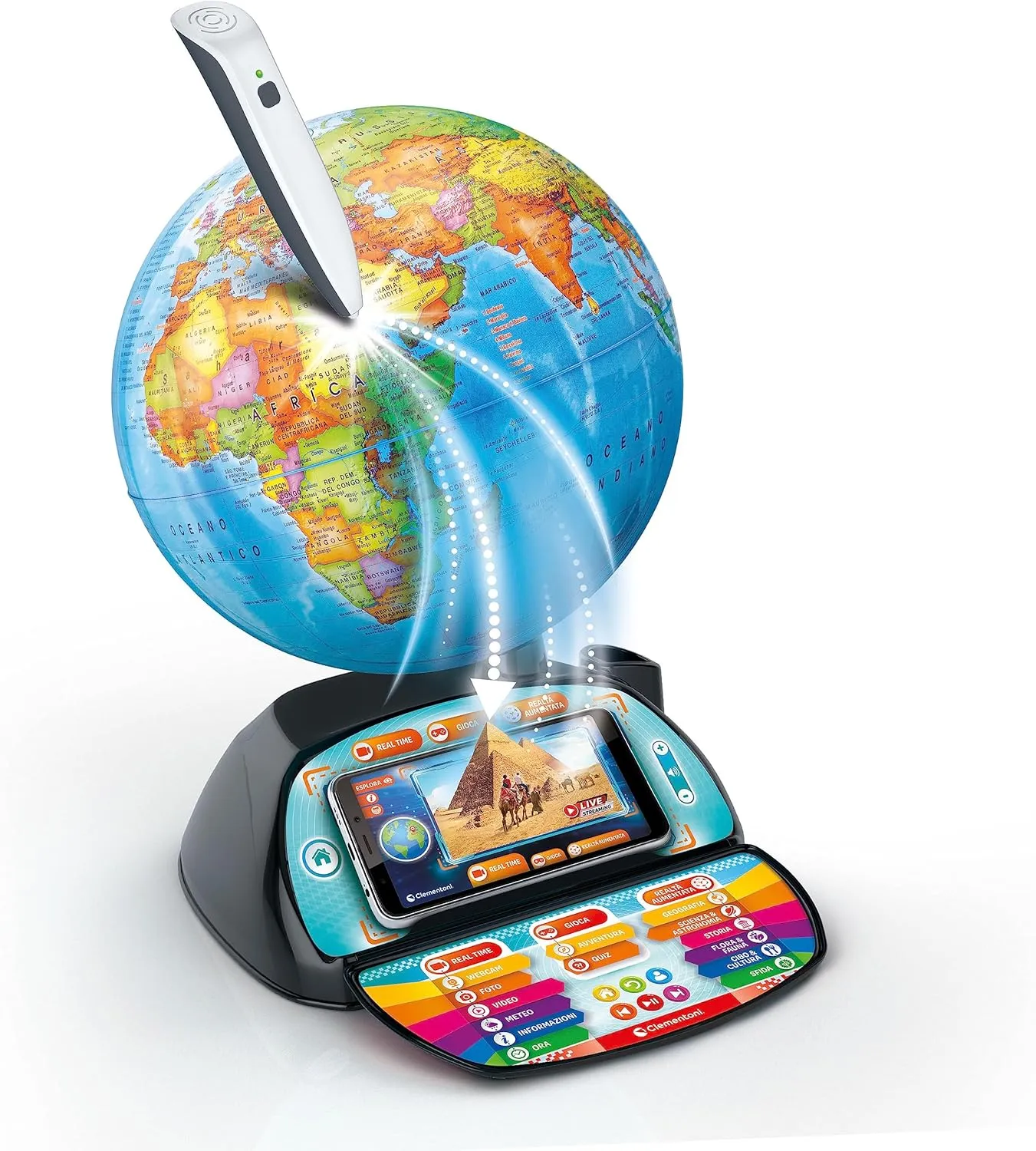 Clementoni Sapientino Più - Real Time Explorer, Interactive Talking, Educational Globe with Bluetooth Pen and App, for Kids 6 Years - 16446