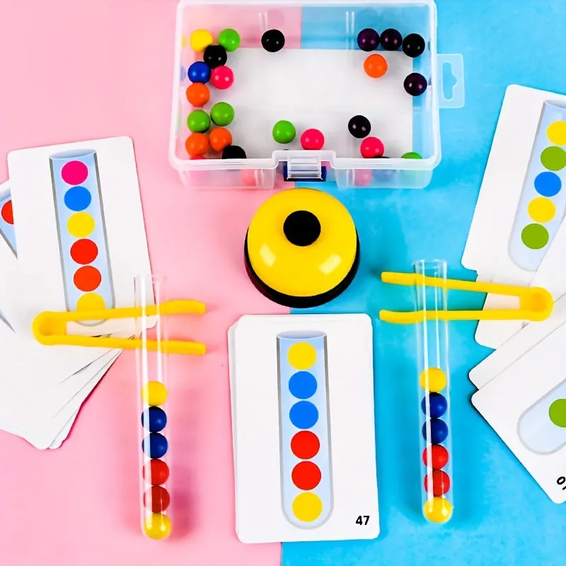 Clip Beads Test Tube Toy, Rainbow Beads Game Color Sorting Toys Counting Matching Game Bead Counting