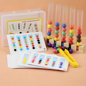 Clip Beads Test Tube Toy, Rainbow Beads Game Color Sorting Toys Counting Matching Game Bead Counting