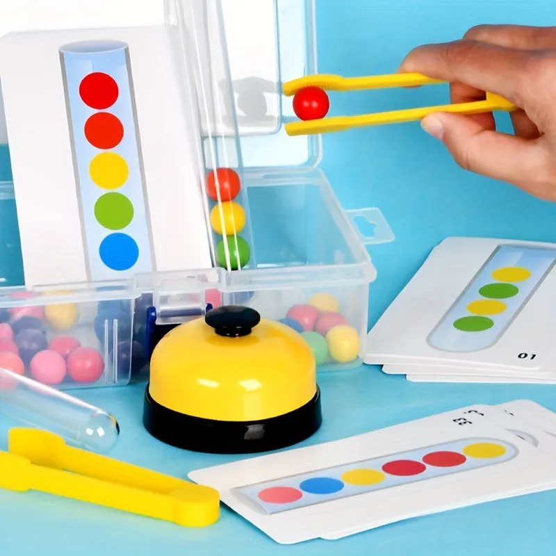 Clip Beads Test Tube Toy, Rainbow Beads Game Color Sorting Toys Counting Matching Game Bead Counting