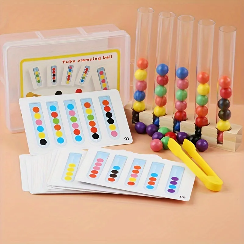 Clip Beads Test Tube Toy, Rainbow Beads Game Color Sorting Toys Counting Matching Game Bead Counting