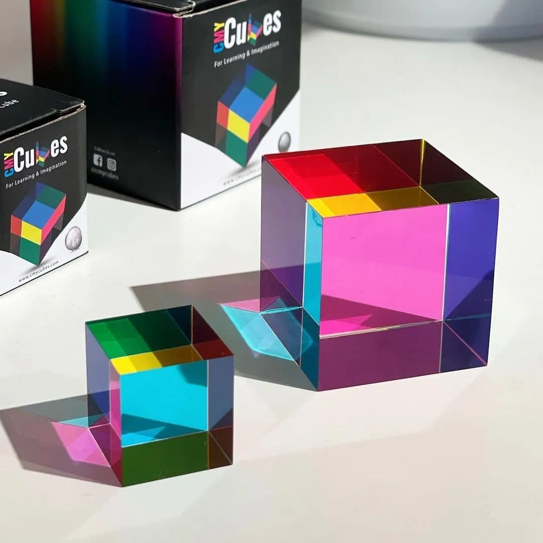 CMY Cubes Original (50mm) - Cyan, Magenta & Yellow Cube - Optical Color Cube - Teaches Subtractive Color Mixing for Ages 15 , Educational, Scientific, Physics & Kinetic Art Desk Object, STEAM