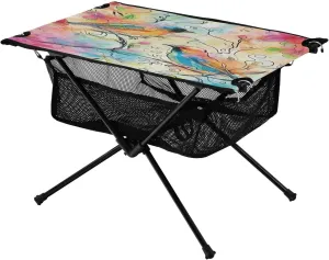 Colorful Abstract Art Portable Folding Camping Table, Compact Lightweight Beach Table with Carrying Bag for Outdoor Picnics, BBQs, Camp