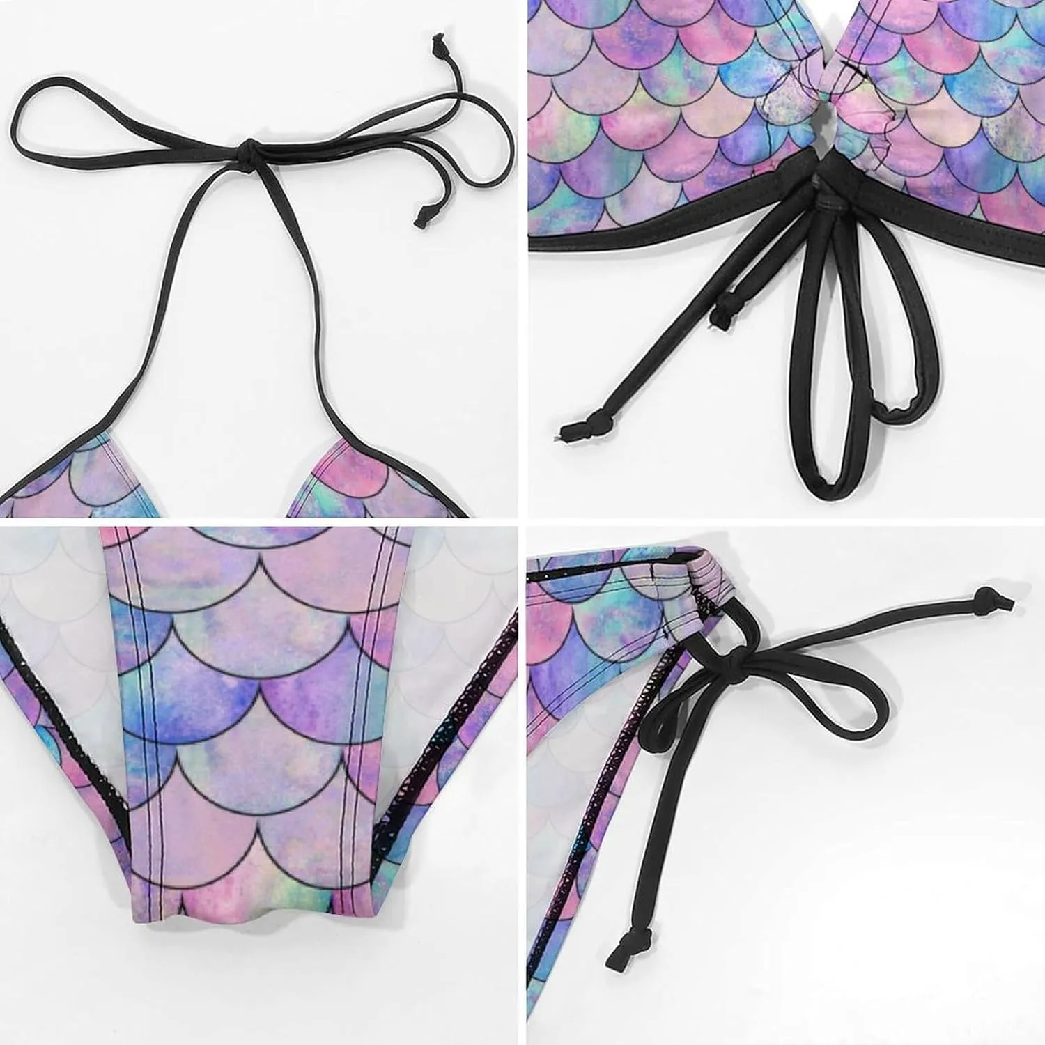 Colorful Sharks Women Two Piece Bikini Set Halter Padded Top Tie Side Bottom Triangle Swimsuit