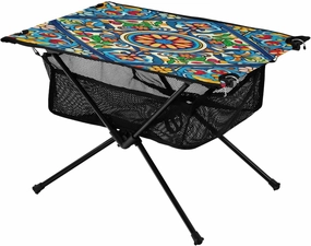 Colorful Mexican Style Portable Folding Camping Table, Compact Lightweight Beach Table with Carrying Bag for Outdoor Picnics, BBQs, Camp