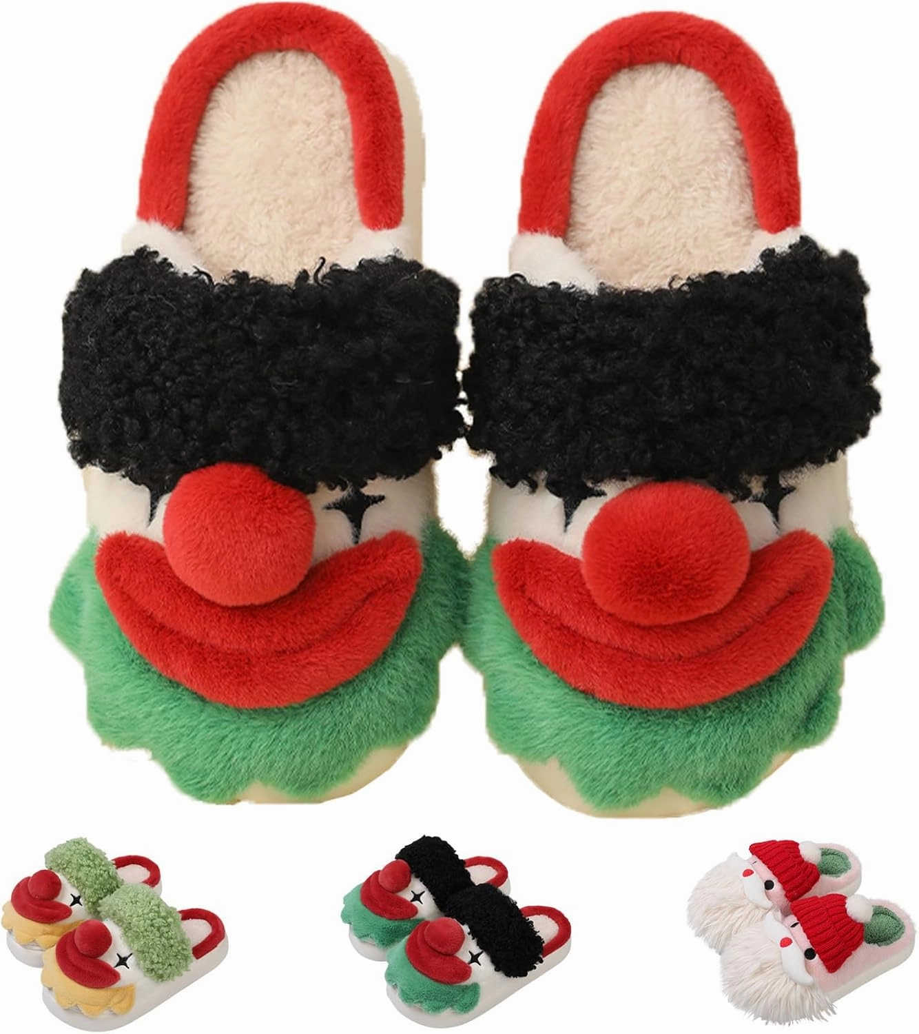 COLSA Halloween Slippers For Women Men Christmas Santa Claus Slippers Cute Winter Plush Furry House Clown Slippers