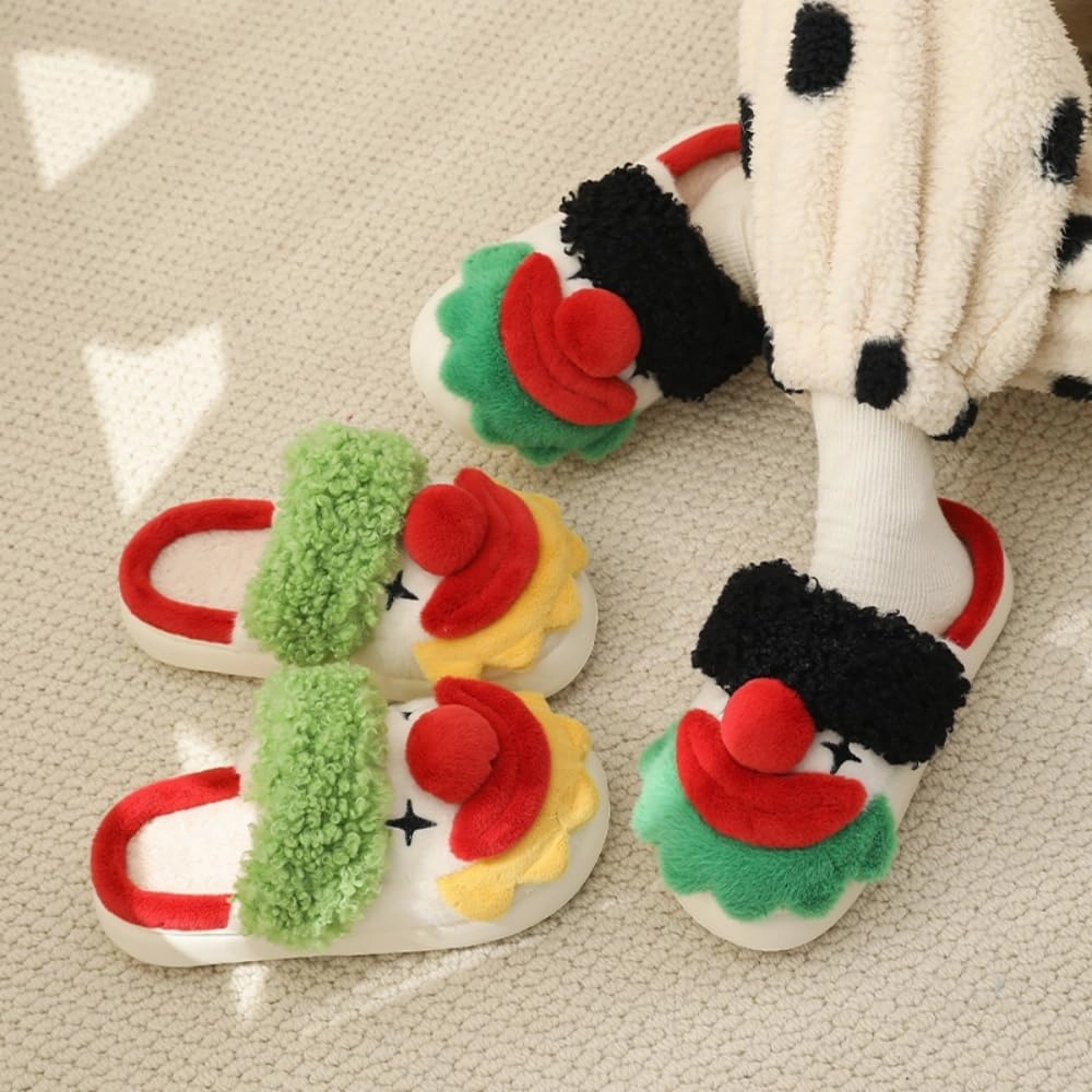 COLSA Halloween Slippers For Women Men Christmas Santa Claus Slippers Cute Winter Plush Furry House Clown Slippers