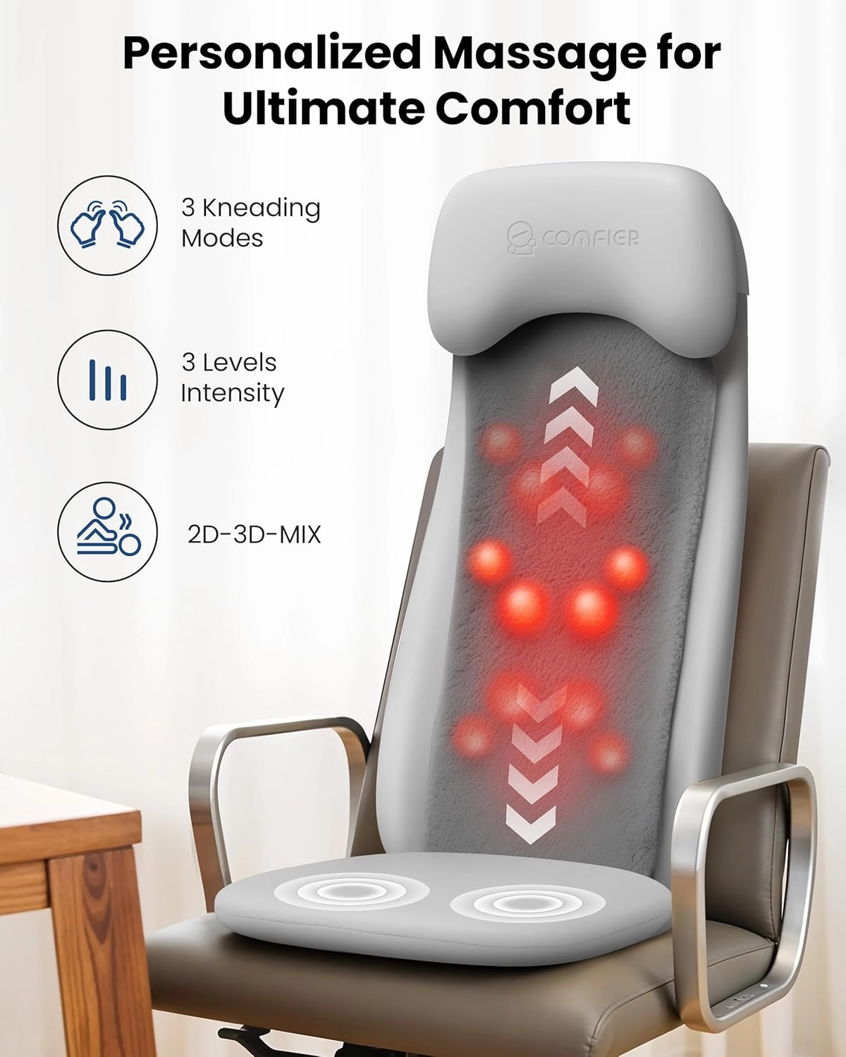 COMFIER Shiatsu Back Massager with Heat, Deep Tissue Kneading Chair Massager with Vibration, 2D/3D Shiatu Massage Seat Cushion, Full Back Massage Chair Pad, Gifts for Him Her