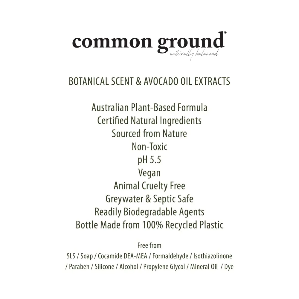 COMMON GROUND All Natural Body Wash - Paraben & Cruelty Free, Organic, Vegan, Plant-Based, Botanical Scent & Avocado Oil Extracts - All Skin Types, Men & Women, Sensitive