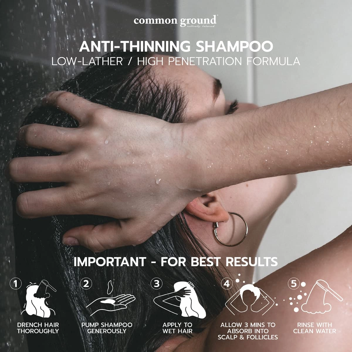Common Ground Natural Anti-Thinning Shampoo, Sulphate, Paraben & Cruelty Free, Organic, Vegan, Plant-Based, Bergamot & Rosemary Scent, Kino Tree & Ginseng DHT Blockers, for All Hair Types, Men & Women