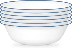 Corelle 6-Piece 18oz Round Bowls, Vitrelle Triple Layer Glass, Perfect for Soup, Cereal and Snacks, Lightweight, Chip and Scratch Resistant, Microwave and Dishwasher Safe, Botanical Stripes