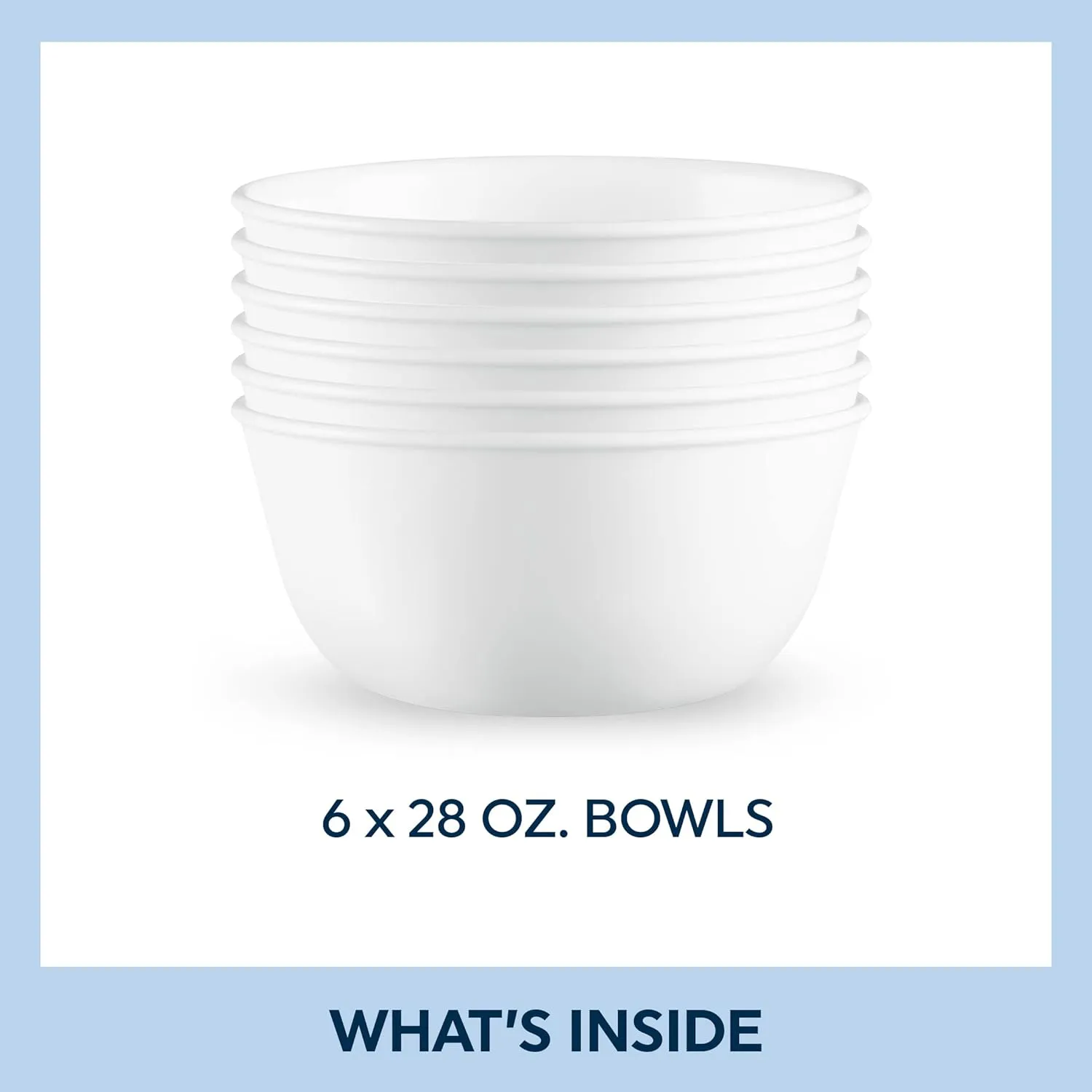 Corelle Vitrelle 6-PC Medium 28-oz Glass Soup/Cereal Bowls Set, Chip & Crack Resistant Dinnerware Bowls for Soup, Ramen, Cereal and More, Winter Frost White