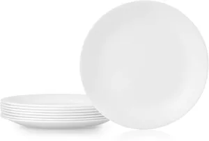 Corelle Vitrelle 8-Piece Dinner Plates Set, Triple Layer Glass and Chip Resistant, Lightweight Round Plates, Winter Frost White