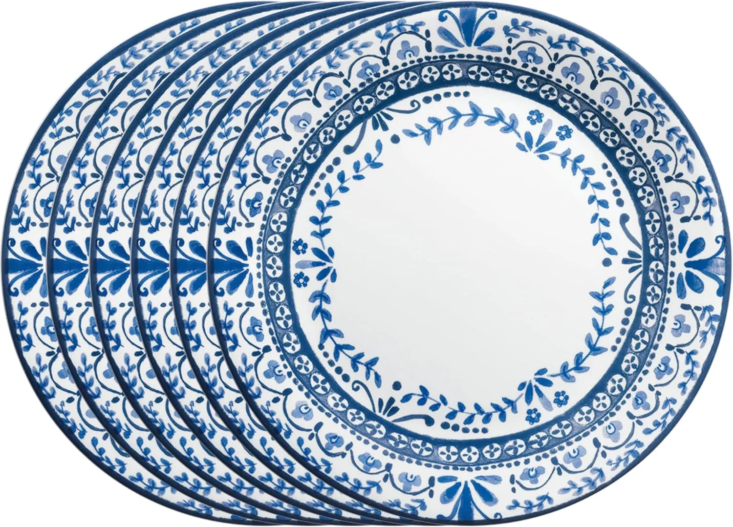 Corelle Vitrelle Salad Plates Set, Triple Layer Glass and Chip Resistant, 9-Inch Lightweight Round Plates, Portofino, Caspian, 6-Piece