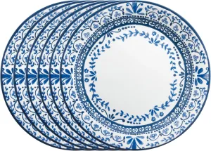 Corelle Vitrelle Salad Plates Set, Triple Layer Glass and Chip Resistant, 9-Inch Lightweight Round Plates, Portofino, Caspian, 6-Piece