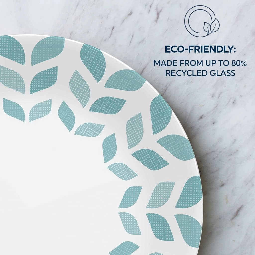 Corelle Global Collection Vitrelle 6-Piece Dinner Lunch Set, Triple Layer Recycled Glass, Lightweight Eco-Friendly Round 8-1/2-Inch Plates Set, Northern Pines