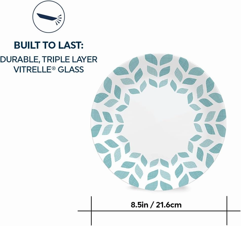 Corelle Global Collection Vitrelle 6-Piece Dinner Lunch Set, Triple Layer Recycled Glass, Lightweight Eco-Friendly Round 8-1/2-Inch Plates Set, Northern Pines