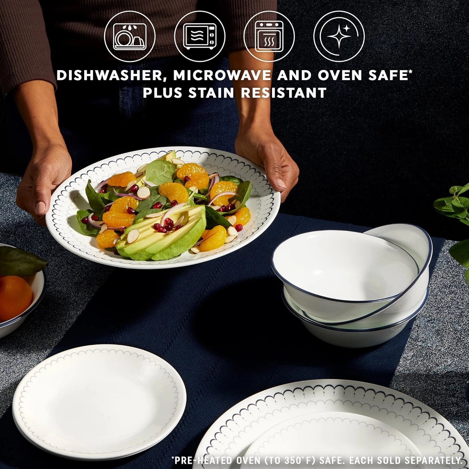 Corelle Vitrelle 10.25" Dinner Plates Set, Triple Layer Glass and Chip Resistant, Lightweight Round Plates, 8-Piece Winter Frost White
