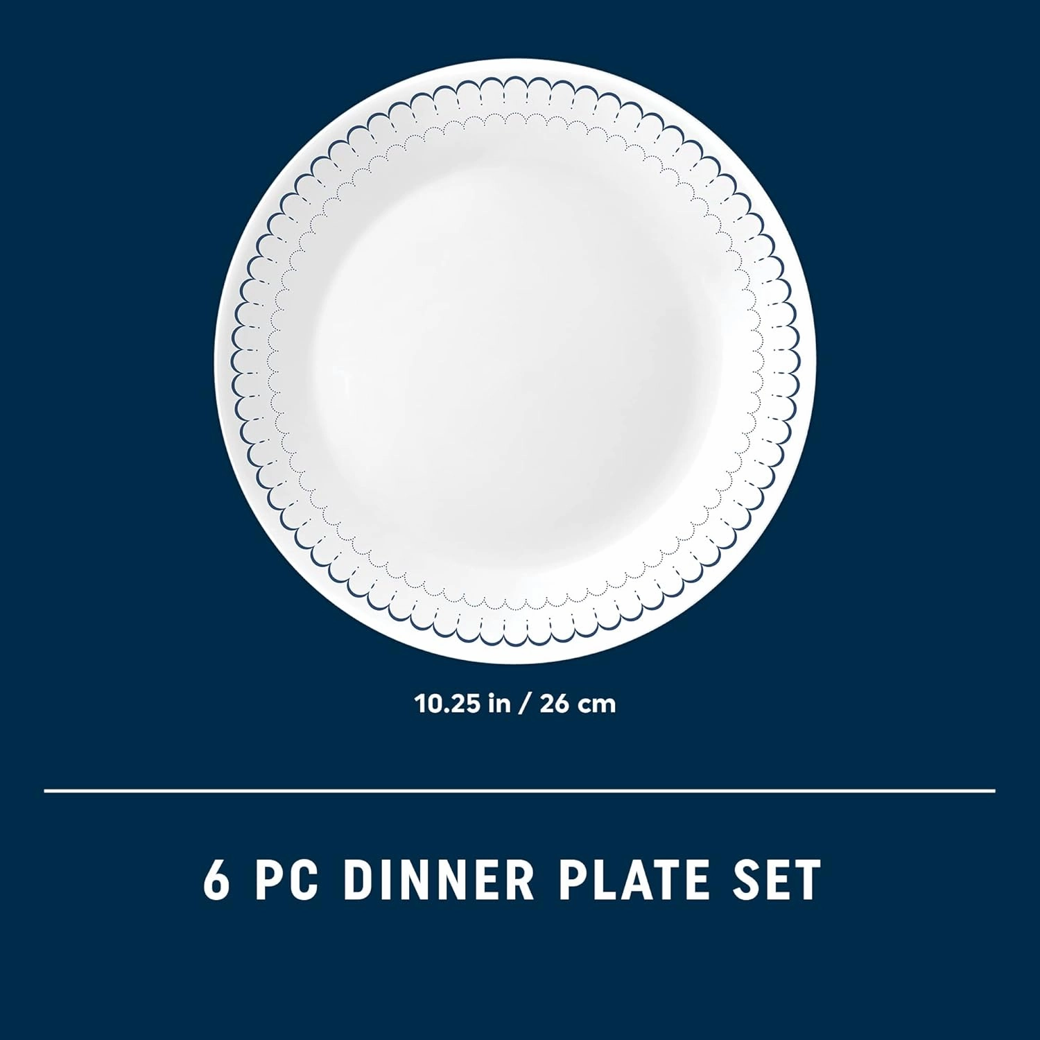 Corelle Vitrelle 10.25" Dinner Plates Set, Triple Layer Glass and Chip Resistant, Lightweight Round Plates, 8-Piece Winter Frost White