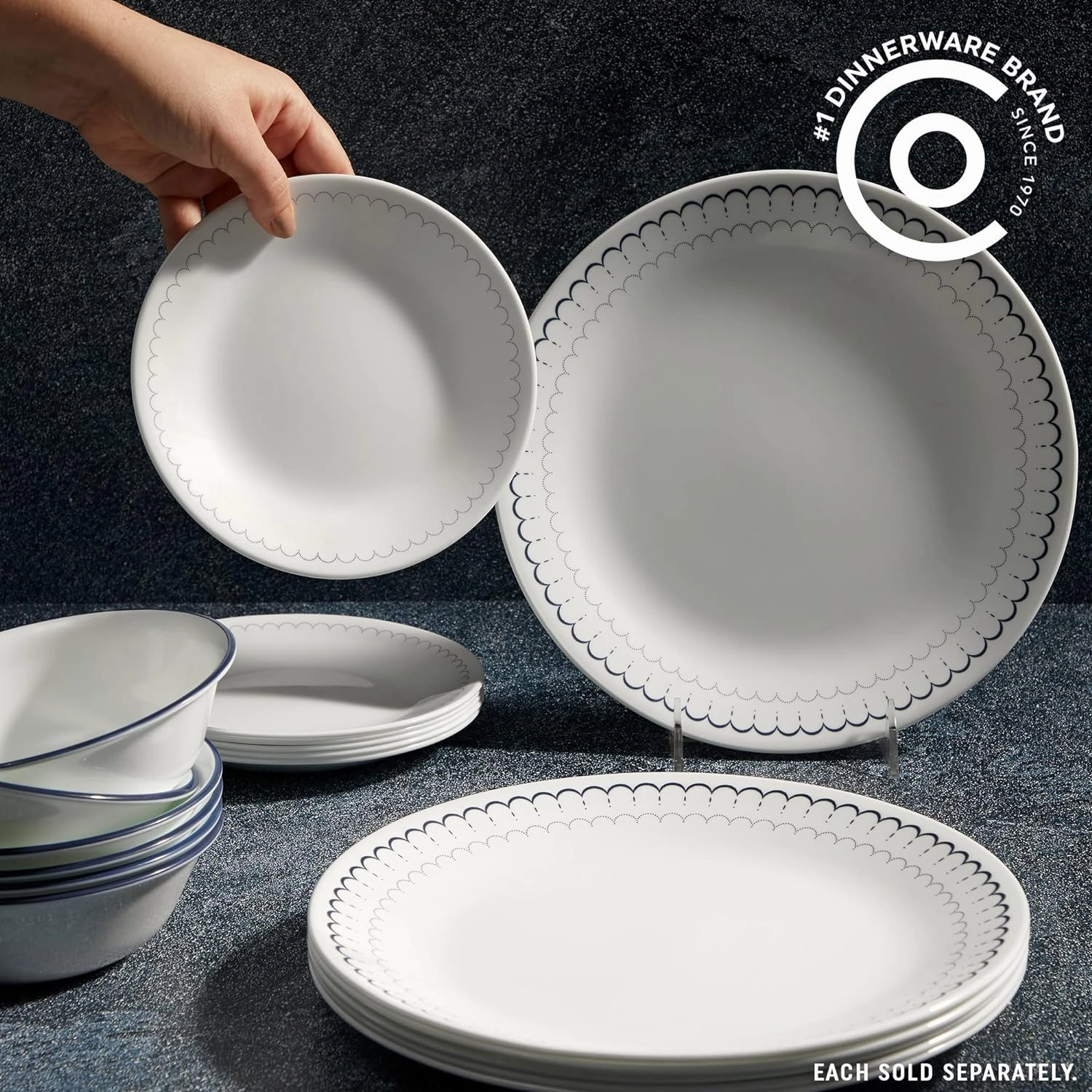 Corelle Vitrelle 10.25" Dinner Plates Set, Triple Layer Glass and Chip Resistant, Lightweight Round Plates, 8-Piece Winter Frost White