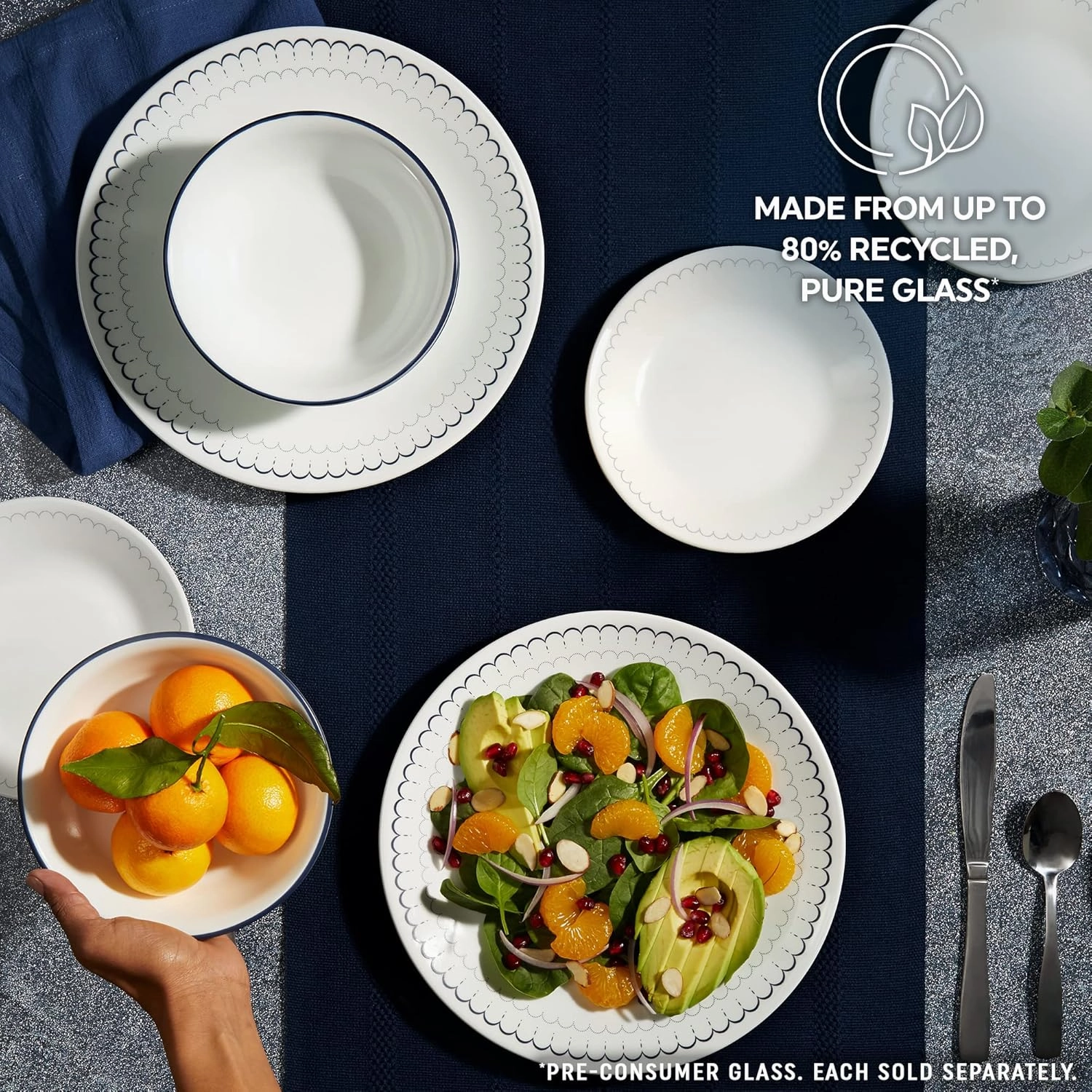 Corelle Vitrelle 10.25" Dinner Plates Set, Triple Layer Glass and Chip Resistant, Lightweight Round Plates, 8-Piece Winter Frost White