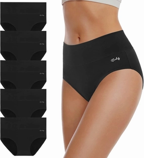 coskefy Women's High Waisted Cotton Underwear Soft Breathable Panties Stretch Briefs Ladies Panties 5 Pack
