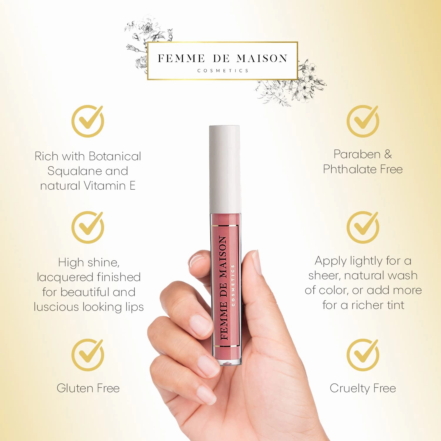 Cosmetics, Lustre Lip Gloss, Moisturizing, Long Lasting with Squalane & Vitamin E, 100% Gluten, Paraben & Phthalate-Free, Never Sticky, Soft, Natural Colors (Rose Primevere 01)