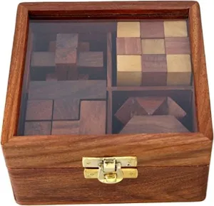 Cosynee 4 in 1 Wooden Puzzles 3D Wooden Puzzle Games Set, Interactive Challenging Brain Teaser Puzzles for Kids, Teens and Adults(Set of 4)