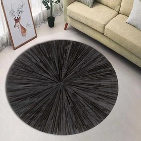 Cowhide Leather Area Rug, Elegant Quality Round Rug, Home Decor Floor Area Rug for Living Room, Dining Room Rug 10x10 ft, Authentic Floor Hand Made Carpet, Modern Leather Carpet, Color: Black