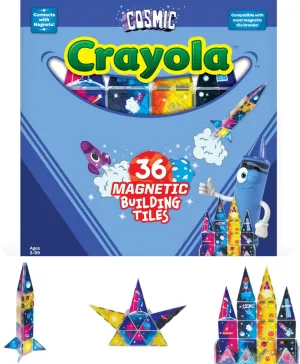 CreateOn Crayola Cosmic Magnetic Tiles, Building Set for Kids, Magnetic Building Toys for Kids, STEM Learning Toys for Boys and Girls Ages 3 and Up - 36-Pieces (Cosmic)
