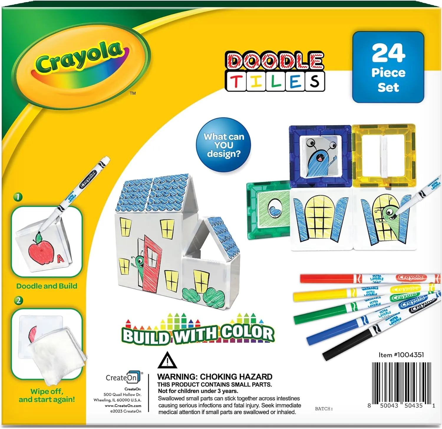 CreateOn Crayola Doodle Magnetic Tiles Building Set for Kids, Magnetic Kids’ Building Toys, STEM & Montessori Arts & Creativity Toys for Boys and Girls Ages 3 , 24-Piece Set