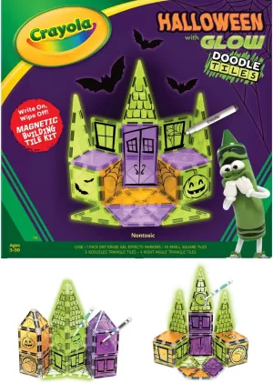 CreateOn Crayola Halloween Glow Doodle Magnetic Tiles Set, Building Set for Kids, STEM Toys for Boys and Girls Ages 3 and Up, 25-Piece Set