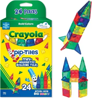 CreateOn Crayola Mini Magnetic PIP-Tiles, Bold Colors - Building Set for Kids, Magnetic Building Toys for Kids, STEM Travel Toys for Boys and Girls Ages 3 , 24-Piece Set (Bold)