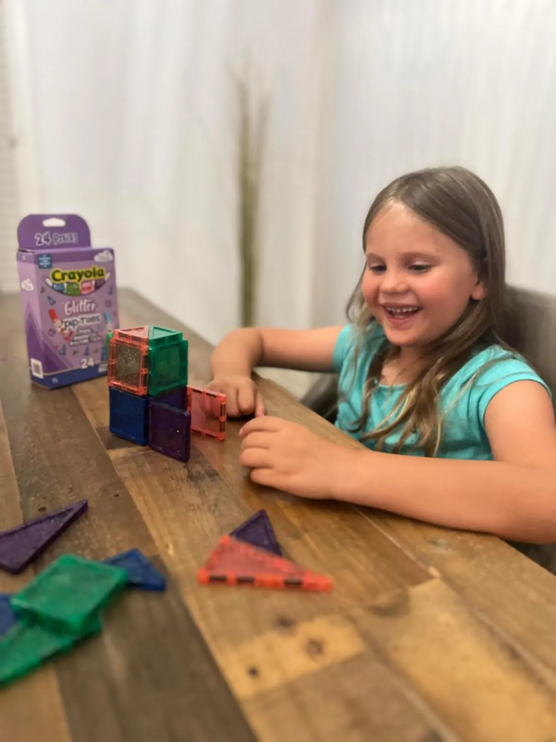 CreateOn Crayola Mini Magnetic PIP-Tiles, Building Set for Kids, Magnetic Building Toys for Kids, STEM Travel Toys for Boys and Girls Ages 3 , 24-Piece Set (Glitter)