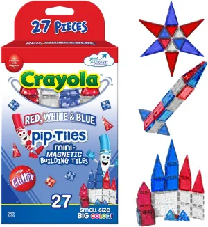 CreateOn Crayola Red, White & Blue PIP Magnetic Tiles 27pc, Magnetic Kids’ Building Toys, STEM Learning Travel Toys for Boys and Girls, 27-Piece Set