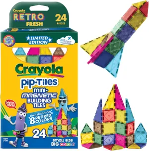 CreateOn Crayola Retro PIP Magnetic Tiles, Mini Building Set for Kids, Magnetic Tiles, Kids’ Building Toys, STEM & Montessori Toys for Boys and Girls Ages 3 , 24-Piece Set (Retro)