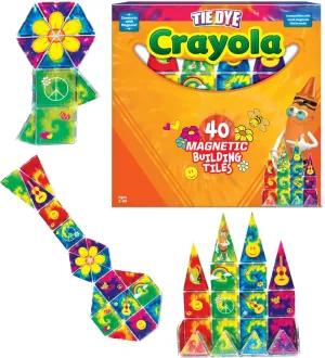 CreateOn Crayola Tie-Die Magnetic Tiles, Building Set for Kids, Magnetic Building Toys for Kids, STEM Learning Toys for Boys and Girls Ages 3 and Up, 40-Piece Set (Tie-Die)