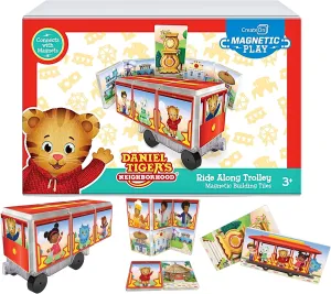 CreateOn Daniel Tiger’s Neighborhood: Neighborhood Trolley Magnetic Tiles Structure Set, Building Toys for Kids, Educational Stem & Montessori Tools for Ages 3 , 15 Pieces