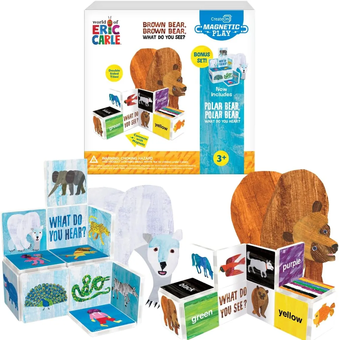 CreateOn Eric Carle Brown Bear with Polar Bear Bonus Set Magnetic Tiles, Building Set for Kids, Magnetic Building Toys for Kids, STEM Toys for Boys and Girls Ages 3 , 24 Piece